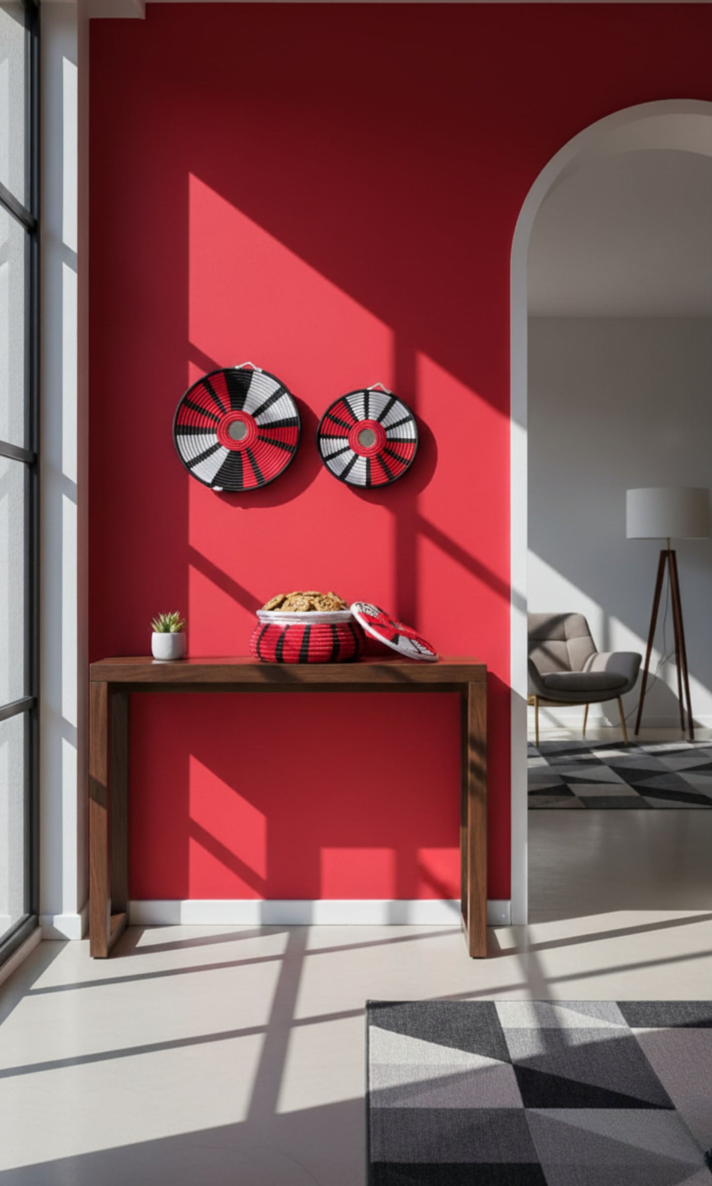 Handwoven Basket & Wall Hanging Set (set of 2 hangings) – Red, Black & White Collection