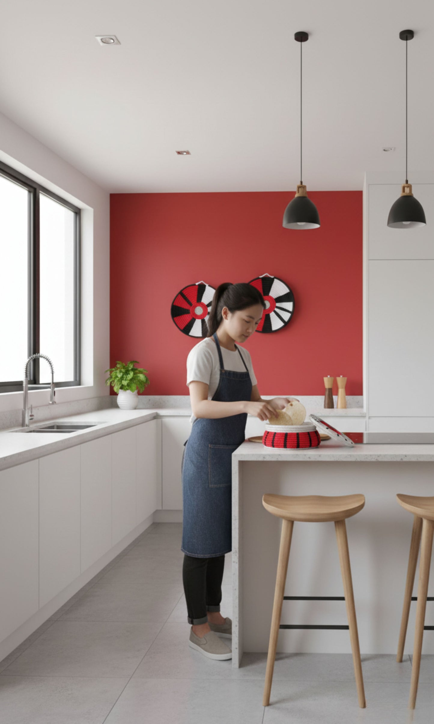 Handwoven Basket & Wall Hanging Set (set of 2 hangings) – Red, Black & White Collection