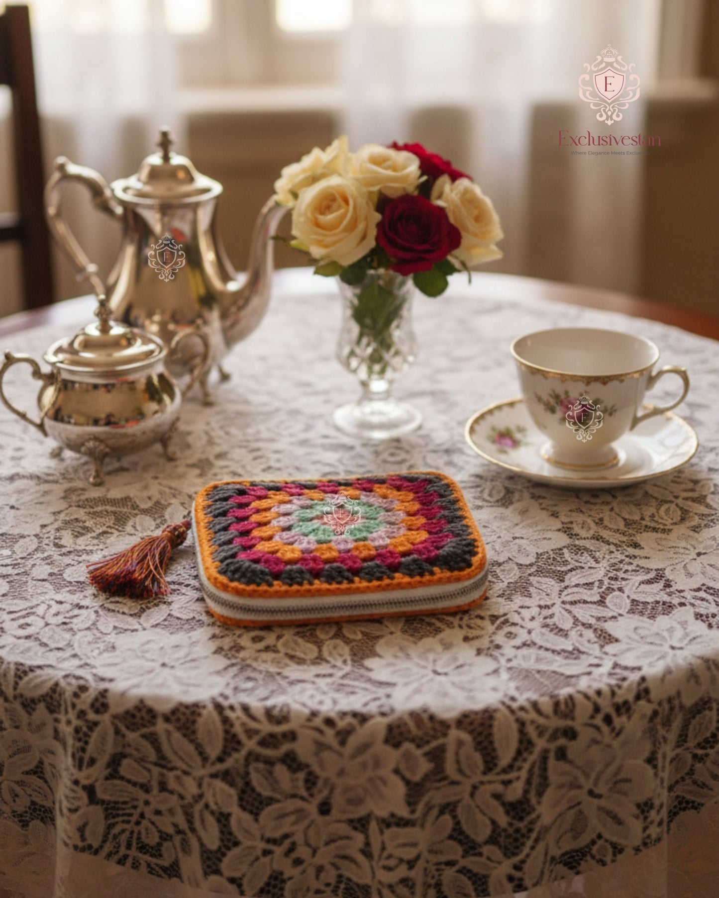 Colourful Burst Handmade Crochet Zipper Purse