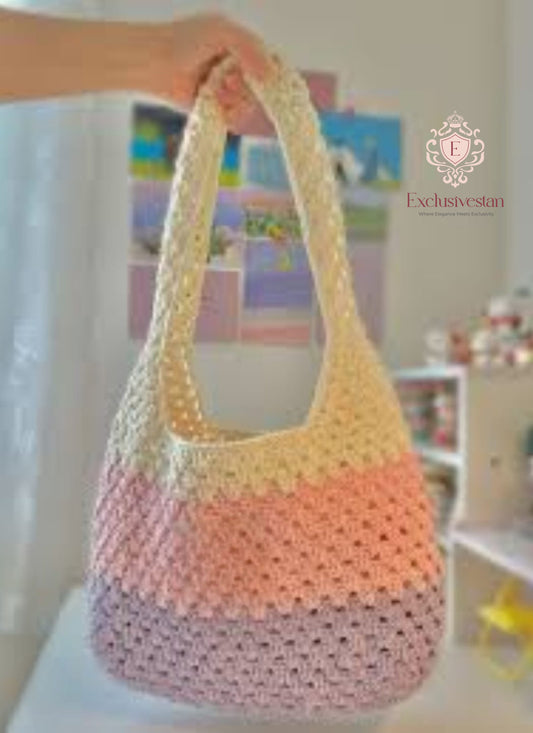Handmade Crochet HandHeld Bag – Pastel Ombre Tote