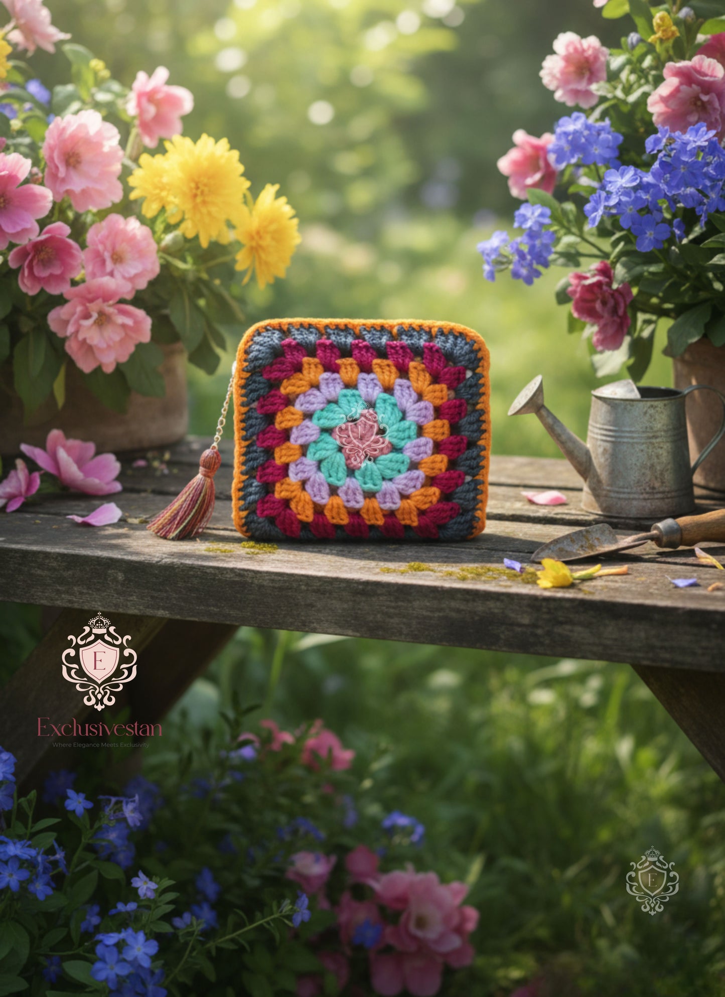 Colourful Burst Handmade Crochet Zipper Purse