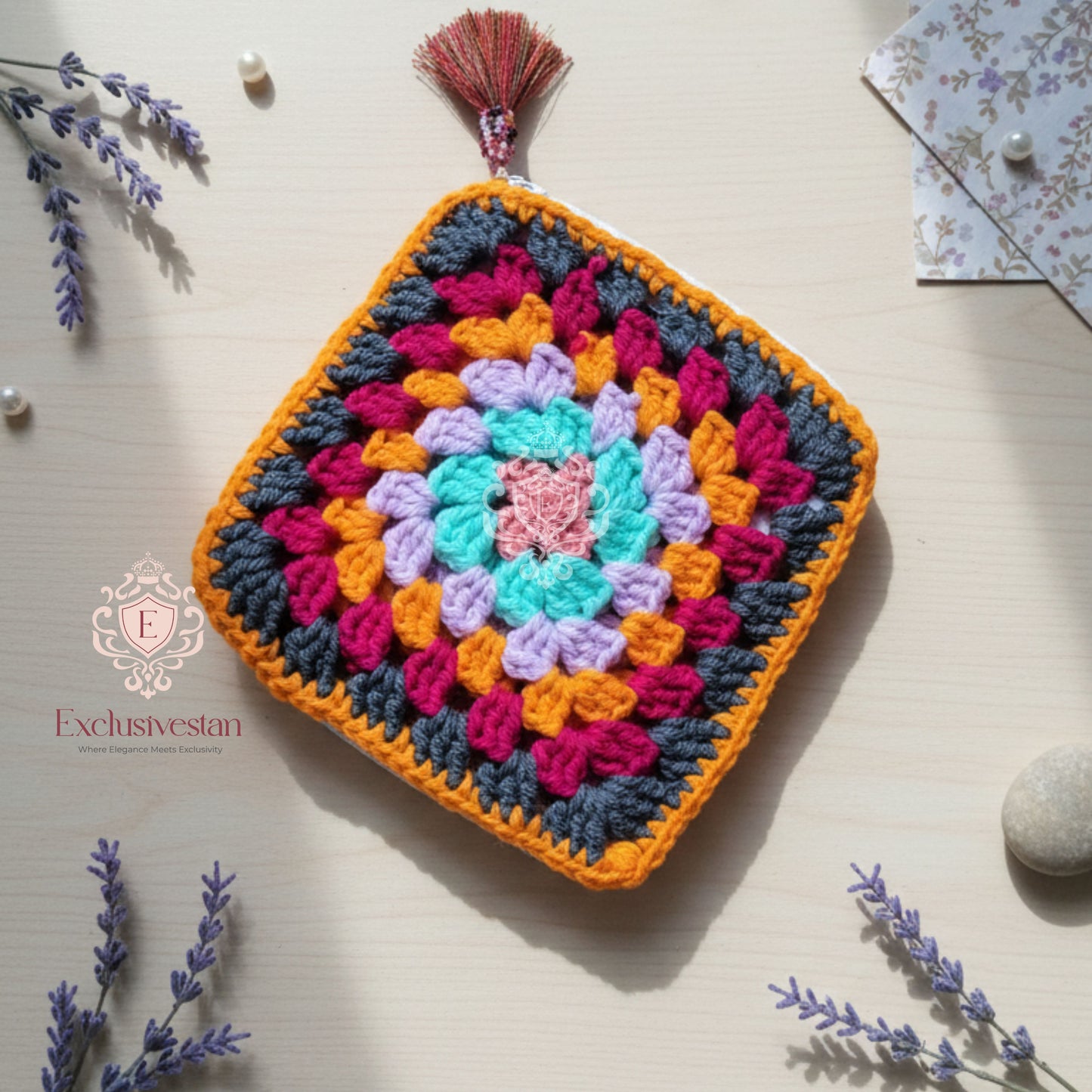 Colourful Burst Handmade Crochet Zipper Purse