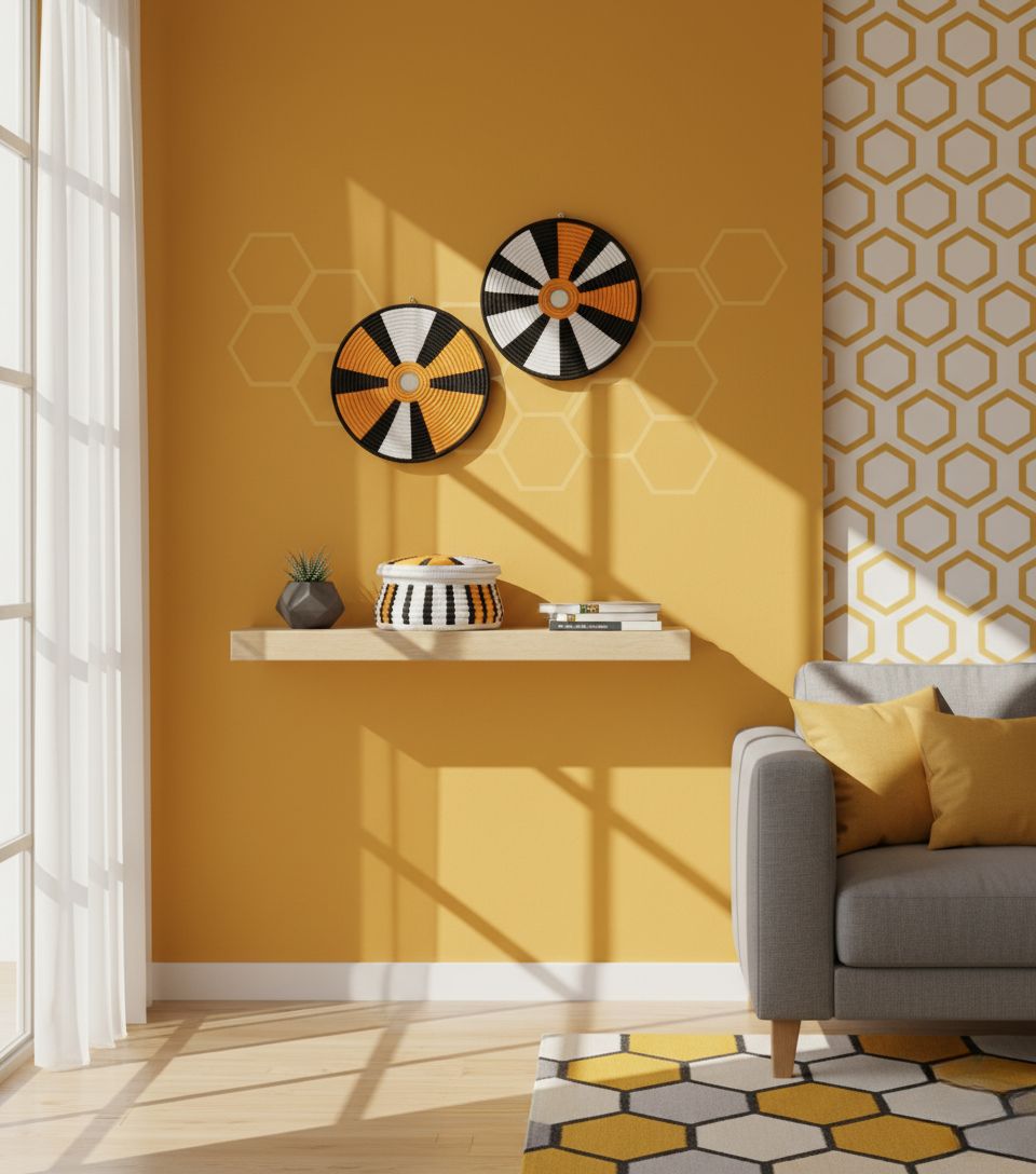 Handwoven Basket and Wall hanging set --- Black, White and Mustard