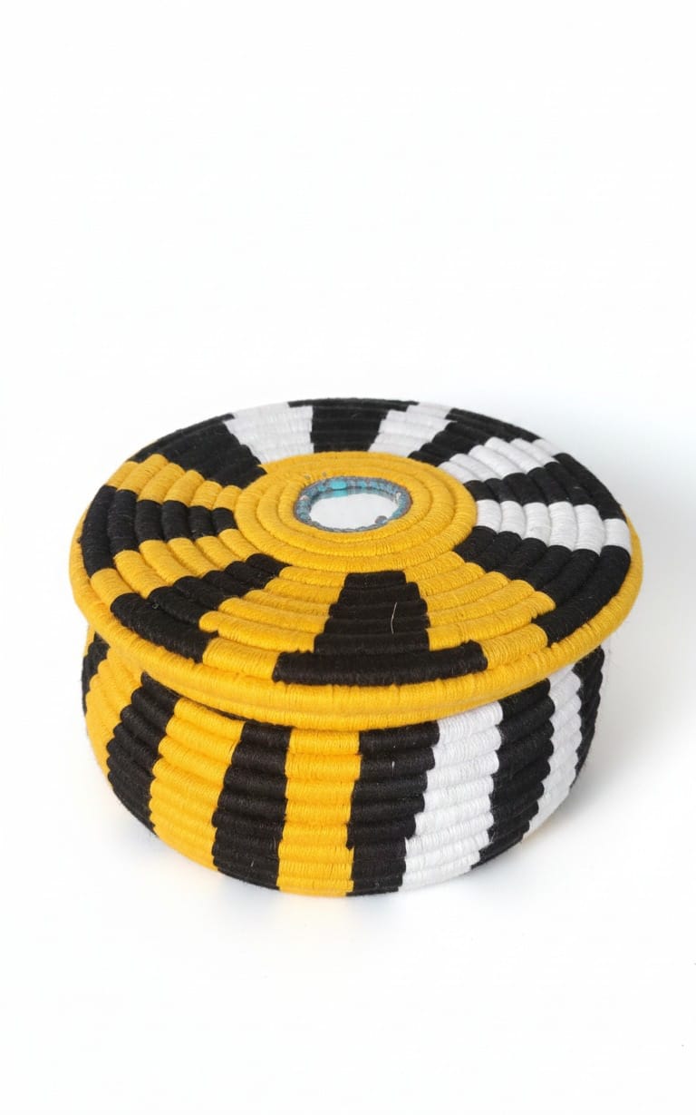 Handwoven artistic Hotpot Black White and Mustard